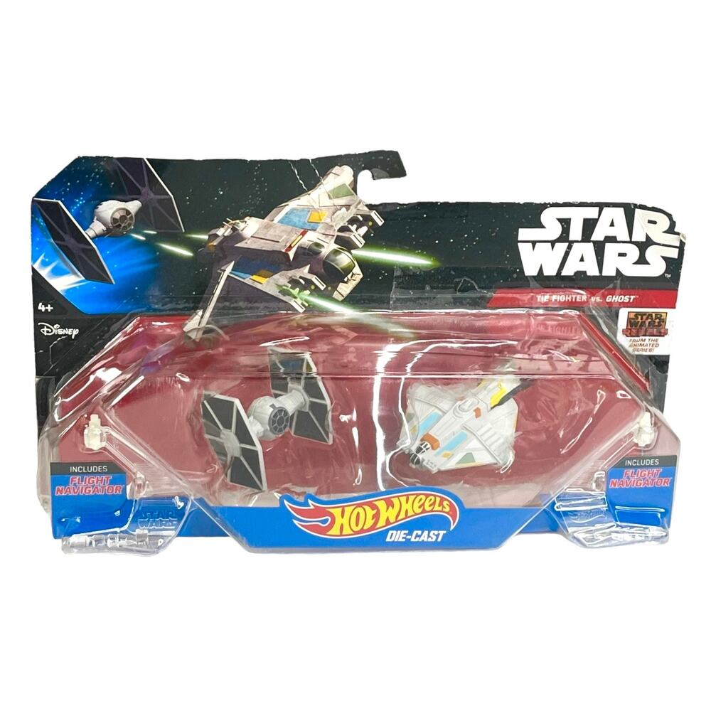 Hot Wheels Star Wars Tie Fighter vs Ghost Die Cast Metal & Display Stands Box